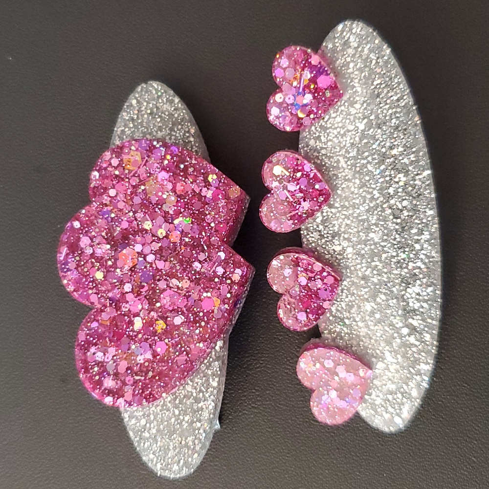 Hand-made HandCrafted Glitter Heart Vibes Resin Hair clip Barrettes New